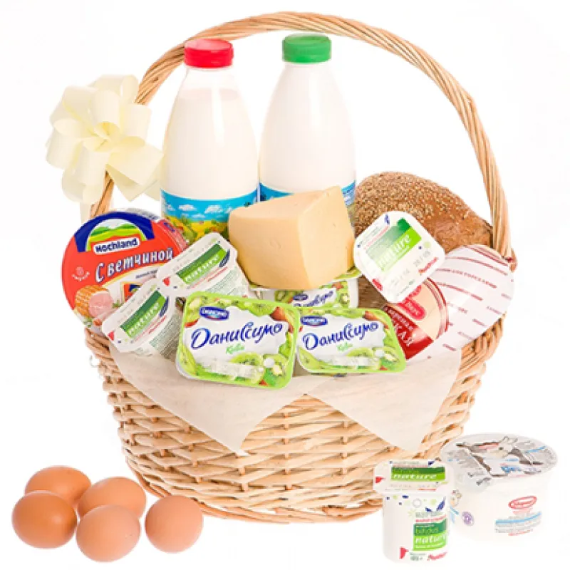 Корзинка свежих продуктов с хлебом и молоком, доставка Асбест